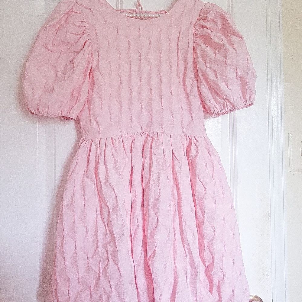 English Factory Pink Textured Balloon Mini Dress - Picture 7 of 15